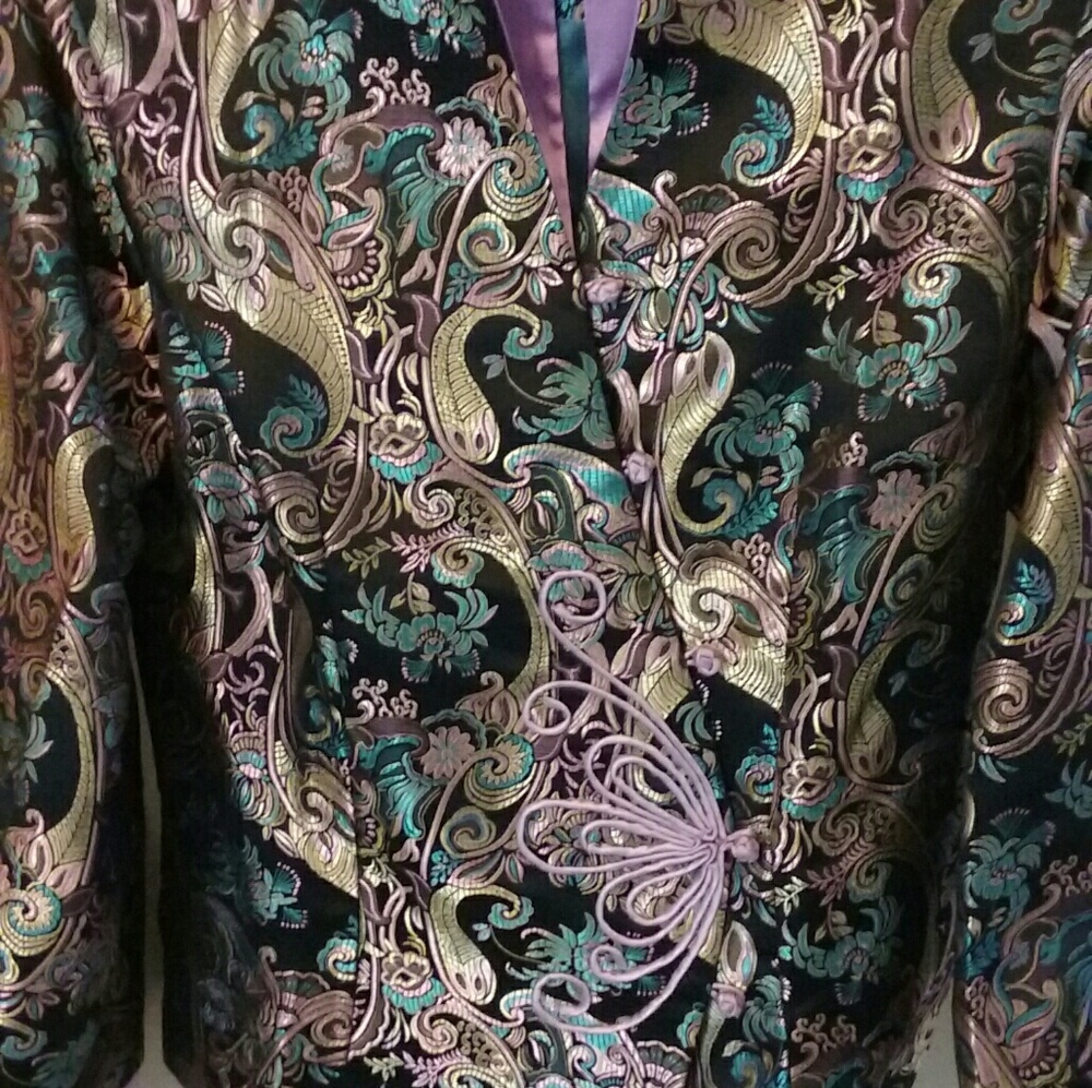 BLUE, PINK, GOLD, BLACK SILK ORIENTAL JACKET/TOP